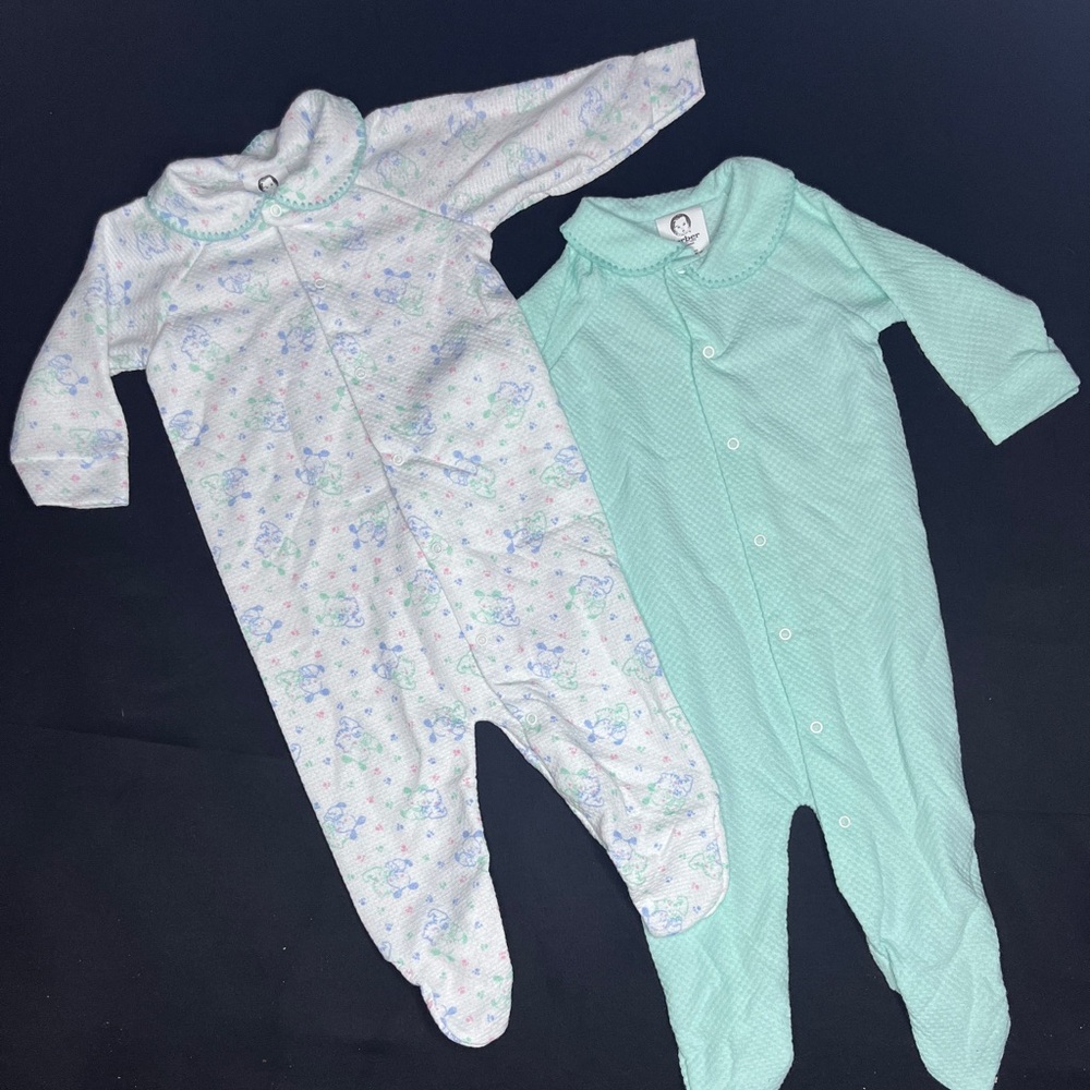Gerber Vintage Mint Green Footed One-Piece Set - Soft Snap Front Size Large